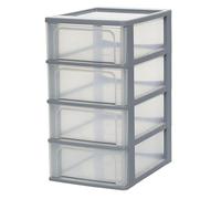 Iris Ohyama Unidad de almacenamiento de plástico con 4 cajones profundos, Gris, formato A4, A5 y A6, multiusos, para oficina, escuela, papelería, armario y hogar, Torre, Organizador, OCH-2004