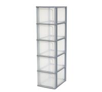 Iris Ohyama Unidad de almacenamiento de plástico con 5 cajones profundos, Gris, formato A4, A5 y A6, multiusos, para oficina, escuela, papelería, armario y hogar, Torre, Organizador, OCH-2500