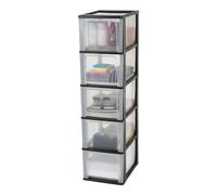 Iris Ohyama Unidad de almacenamiento de plástico con 5 cajones profundos, Negro, formato A4, A5 y A6, multiusos, para oficina, escuela, papelería, armario y hogar, Torre, Organizador, OCH-2500