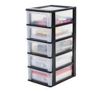 Iris Ohyama Unidad de almacenamiento de plástico con 5 cajones superficiales, Negro, formato A4, A5 y A6, multiusos, para oficina, escuela, papelería, armario y hogar, Torre, Organizador, OCH-2005