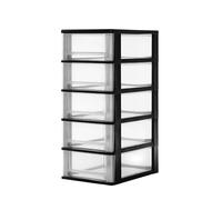 Iris Ohyama, Torre de Almacenamiento de Plástico, 5 Cajones Medianos, Negro, Fácil Apertura, Formato A4, A5 y A6, Mueble Organizador, para Oficina, Material Escolar, Papelería, Sin BPA, DDOCH-2005