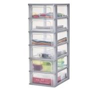 Iris Ohyama Unidad de almacenamiento de plástico con 6 cajones superficiales, Gris, formato A4, A5 y A6, multiusos, para oficina, escuela, papelería, armario y hogar, Torre, Organizador, OCH-2006