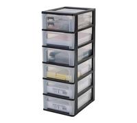 Iris Ohyama Unidad de almacenamiento de plástico con 6 cajones superficiales, Negro, formato A4, A5 y A6, multiusos, para oficina, escuela, papelería, armario y hogar, Torre, Organizador, OCH-2006