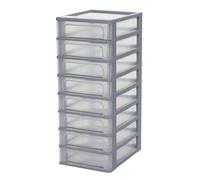Iris Ohyama Unidad de almacenamiento de plástico con 8 cajones superficiales, Gris, formato A4, A5 y A6, multiusos, para oficina, escuela, papelería, armario y hogar, Torre, Organizador, OCH-2080