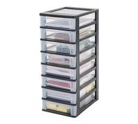 Iris Ohyama, Torre de Almacenamiento de Plástico, 8 Cajones Compactos, Negro, Fácil Apertura, Formato A4, A5 y A6, Mueble Organizador, para Oficina, Material Escolar, Papelería, Sin BPA, OCH-2080