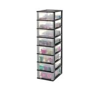 Iris Ohyama Unidad de almacenamiento de plástico con 8 cajones superficiales, Negro, formato A4, A5 y A6, multiusos, para oficina, escuela, papelería, armario y hogar, Torre, Organizador, OCH-2008