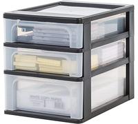 Iris Ohyama, Torre de almacenamiento, organizador, 3 cajones (2 x 4 L + 1 x 7 L), tamaño A4, cajones transparentes, oficina, sala de estar - Organizer Chest OCH-2021 - Negro