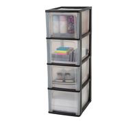 Iris Ohyama Unidad de almacenamiento de plástico con 4 cajones profundos, Negro, formato A4, A5 y A6, multiusos, para oficina, escuela, papelería, armario y hogar, Torre, Organizador, OCH-2400