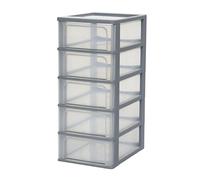 Iris Ohyama Unidad de Almacenamiento de plástico con 5 cajones Superficiales, Gris, Formato A4, A5 y A6, Multiusos, para Oficina, Escuela, papelería, Armario y hogar, Torre, Organizador, OCH-2005