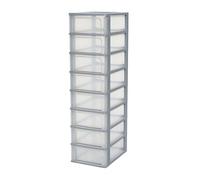 Iris Ohyama Unidad de almacenamiento de plástico con 8 cajones superficiales, Gris, formato A4, A5 y A6, multiusos, para oficina, escuela, papelería, armario y hogar, Torre, Organizador, OCH-2008