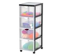 Iris Ohyama Unidad de almacenamiento de plástico con ruedas y 4 cajones profundos, Negro, asas de fácil extracción, multiusos, A4, A5, para oficina, hogar, escuela, Torre, Organizador, DDDC-304