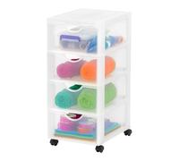 Iris Ohyama Unidad de almacenamiento de plástico con ruedas y 4 cajones superficiales, Blanco, asas de fácil extracción, multiusos, A4, A5, para oficina, hogar, escuela, Torre, Organizador, DDDC-004