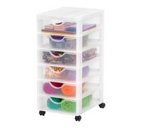 Iris Ohyama Unidad de almacenamiento de plástico con ruedas y 6 cajones superficiales, Blanco, asas de fácil extracción, multiusos, A4, A5, para oficina, hogar, escuela, Torre, Organizador, DDDC-360