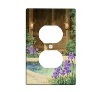 Iris - Placa de pared dúplex para baño, diseño de farol natural Zen, piedra verde, plástico, tamaño estándar, doble toma de corriente, para sala de estar, dormitorio, decoración de oficina en casa
