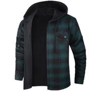 Iris Sprite Camisa a cuadros para hombre, acolchada, con forro cálido, camisas casuales a cuadros con bolsillo, chaqueta a cuadros con capucha para hombre, Verde 2, L