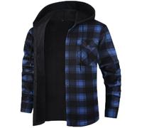 Iris Sprite Camisa a cuadros para hombre, acolchada, con forro cálido, camisas casuales a cuadros con bolsillo, chaqueta a cuadros con capucha para hombre, Azul 2, M