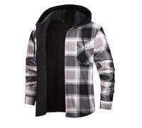 Iris Sprite Camisa a cuadros para hombre, acolchada, con forro cálido, camisas casuales a cuadros con bolsillo, chaqueta a cuadros con capucha para hombre, Gris 2, S