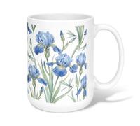 Iris - Taza de café de cerámica, botánica, floral, con asa, diseño de libélula, color azul, para oficina, ideal para amigos, amantes de la familia, ancianos, compañeros de trabajo, 15 onzas