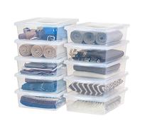 IRIS USA - Caja de almacenamiento transparente de 28 cuartos de galón, contenedor apilable de plástico sin BPA con tapa, contenedores para organizar estantes de armario, ropa, mantas, toallas,