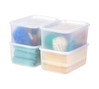 IRIS USA - Cesta de almacenamiento de plástico con tapa, paquete de 4, apilable, para cocina, baño, dormitorio, armario, habitación de los niños, oficina, fácil de limpiar, diseño elegante,