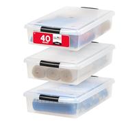 IRIS USA, Contenedor de almacenamiento de plástico para debajo de la cama de 40 cuartos con tapas y hebillas duraderas, multiusos para ropa, zapatos, edredones, paquete de 6, transparente