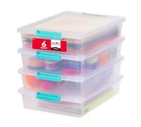 IRIS USA - Contenedores con tapas, caja de clip, contenedor de organización y almacenamiento para oficina, escuela, niños, sala de manualidades, 6 cuartos de galón, transparente/azul espuma de mar, 4