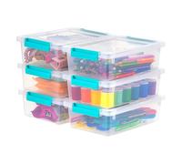 IRIS USA - Contenedores de almacenamiento con tapas para almacenamiento de manualidades, paquete de 6, 2.4 cuartos de galón, organizador sensorial apilable de plástico, caja con clip para manualidades