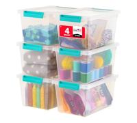 IRIS USA - Contenedores de almacenamiento con tapas para almacenamiento de manualidades, paquete de 6, 4.3 cuartos de galón, organizador sensorial apilable de plástico, caja con clip para manualidades