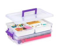IRIS USA - Contenedores grandes de plástico transparente de 5.7 L con hebillas seguras y asa portátil, paquete de 6, caja organizadora para papelería, manualidades, juguetes, belleza y suministros
