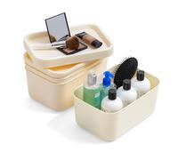 IRIS USA - Contenedores modulares de plástico y tapas apilables para almacenamiento, para cocina, baño y dormitorio, pequeño, color blanco