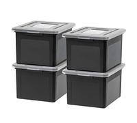 IRIS USA - Organizador de archivos de plástico para archivos de carta/legal, caja de documentos, organizador de almacenamiento con tapa de cierre duradera y segura, apilable, sin BPA, color negro, 35