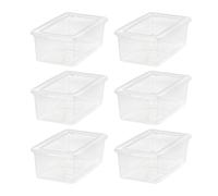 IRIS USA - Paquete de 6 contenedores de almacenamiento con tapas, 6 cuartos de galón, cajas de zapatos apilables transparentes para organizar zapatos, estantes de armario, organización de aula