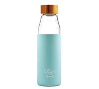 Irisana - Botella de Agua - 500 ml - Azul - 7,5 x 7,5 x 24 cm - Borosilicato, Silicona y Tapón de Bambú - Garrafa Deportiva para Gimnasio - Colección Bbo