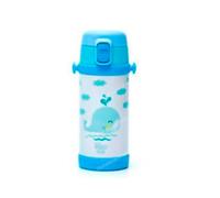 Irisana Botella Termo Infantil BBO8.AZ, Acero Inoxidable 320ml, Mantiene Temperatura 24h, Diseño Ballena Azul, Libre de BPA, Con Pajita y Asa