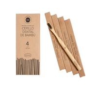 Irisana - Cepillo de Dientes - Pack de 4 - Marrón - 9 x 20 x 2 cm - Madera de Bambú - Vegano - Cerdas de Carbón Activo y Doble Altura - Mango Encerado