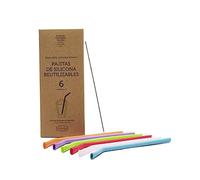 Irisana - Pajitas Reutilizables - Pack de 6 - Multicolor - Silicona sin BPA - Incluye Cepillo Limpiador - Aptas para Lavavajillas - Suaves y Flexibles