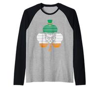 Irish Cat St Patricks Cattricks Shamrock Cat Ireland Flag Camiseta Manga Raglan