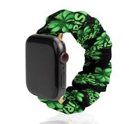 Irish Clover Scrunchie - Correa de repuesto elástica suave compatible con Apple Watch, 42mm/44mm, Acero inoxidable, No es una piedra preciosa