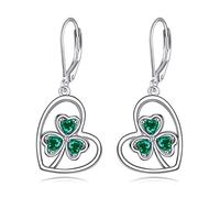 Irish Earrings Silver Shamrock Clover Leverback Dangle Dangling Earrings St Patricks Day Jewellery Gift for Women