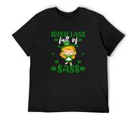 Irish Lass Full of SASS Funny St Patrick's Day Leprechaun Irish Girl T-Shirt Graphic tee Printed Top Mens Black Shirt XL