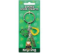Irish Style Charm Keychain With Horseshoe, Shamrock & Leprechaun In Pot Of Gold