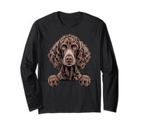 Irish Water Spaniel Divertido Peeking Curly IWS Dog Lover Manga Larga