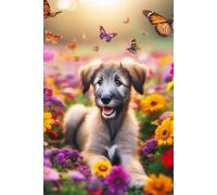 Irish Wolfhound Puppy in a field of colorful flowers Notebook - Large 6 x 9 inches - 127 Pages