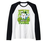 Irish You Would Floss Cute Tooth Shamrock St Patricks Day Camiseta Manga Raglan