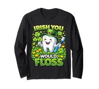 Irish You Would Floss Cute Tooth Shamrock St Patricks Day Manga Larga