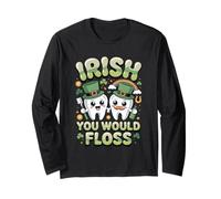 Irish You Would Floss Funny St Patricks Day Dentist Shamrock Manga Larga