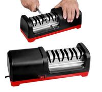 Irishom Afilador de Cuchillos Eléctrico, Afilador de Cuchillos Profesional Guiado en ángulo 3 Etapas, Guía ángulo 15 Grados con Resorte para Cuchillo Cocina Cerámica