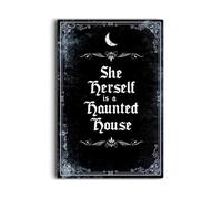 IRISIVITA - Letrero de metal espeluznante, She Herself Is A Haunted House, decoración gótica para dormitorio, decoraciones vintage de Halloween para interiores, decoración de habitación de bruja,