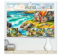 Irland. Künstlerische Aquarelle zwischen Küste und Hochland (hochwertiger Premium Wandkalender 2027 DIN A2 quer), Kunstdruck in Hochglanz: Die raue ... der grünen Insel in leuchtenden Aquarellen