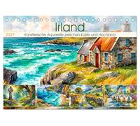 Irland. Künstlerische Aquarelle zwischen Küste und Hochland (Tischkalender 2027 DIN A5 quer), CALVENDO Monatskalender: Die raue Schönheit und ... der grünen Insel in leuchtenden Aquarellen